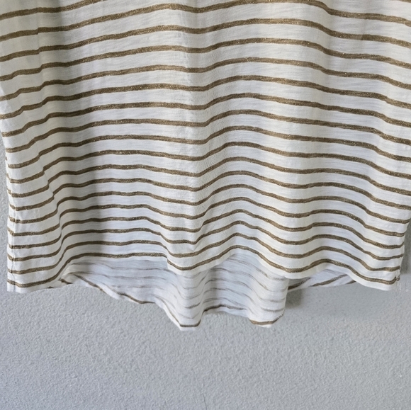Chico’s Tee Shirt Cotton Blend  Striped Short Sleeve Sz L White Gold Athleisure - Picture 5 of 9